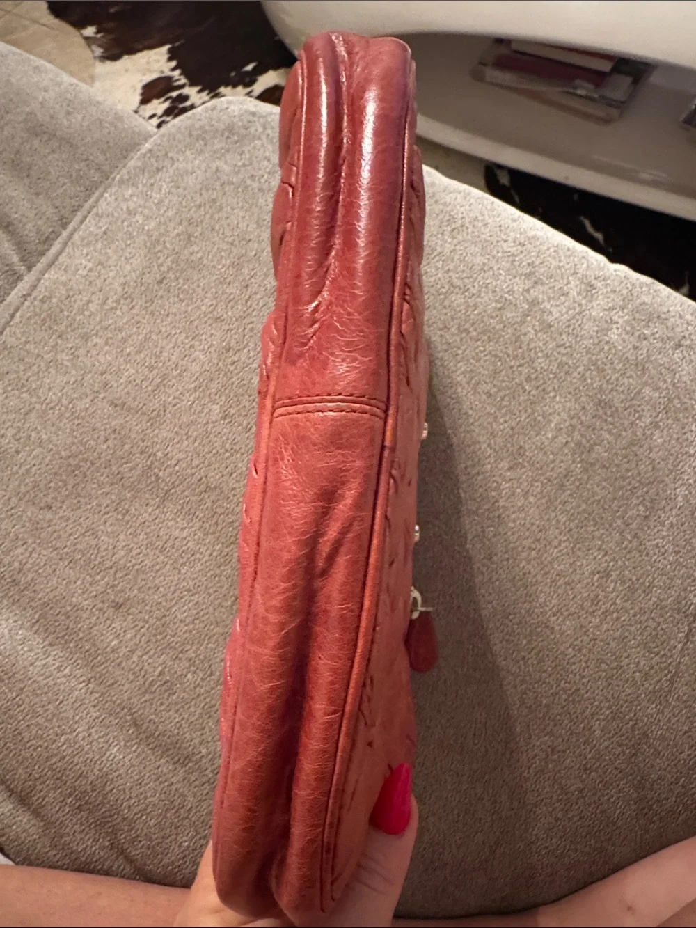 Balenciaga Quilted Coral-Red Leather Clutch